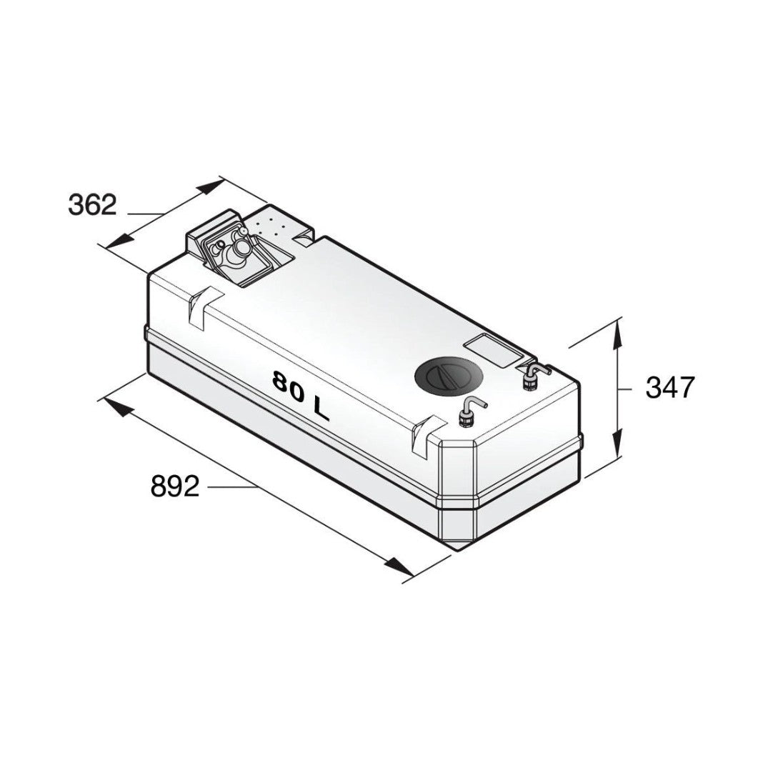 Vetus sünteetiline diislikütuse paak 80 l, koos ühendustega, 8 mm kütusevoolikule – FTANK80A