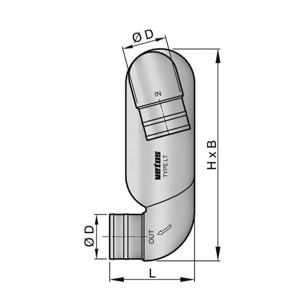 Vetus väljalaske luigekael LT152, sisend Ø 152 mm, väljund Ø 152 mm – LT152