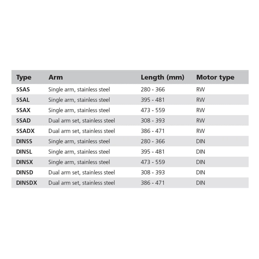 Vetus klaasipuhasti üksikhoob, roostevaba teras, L = 473–559 mm (VETUS RWS klaasipuhastimootoritele) – SSAX
