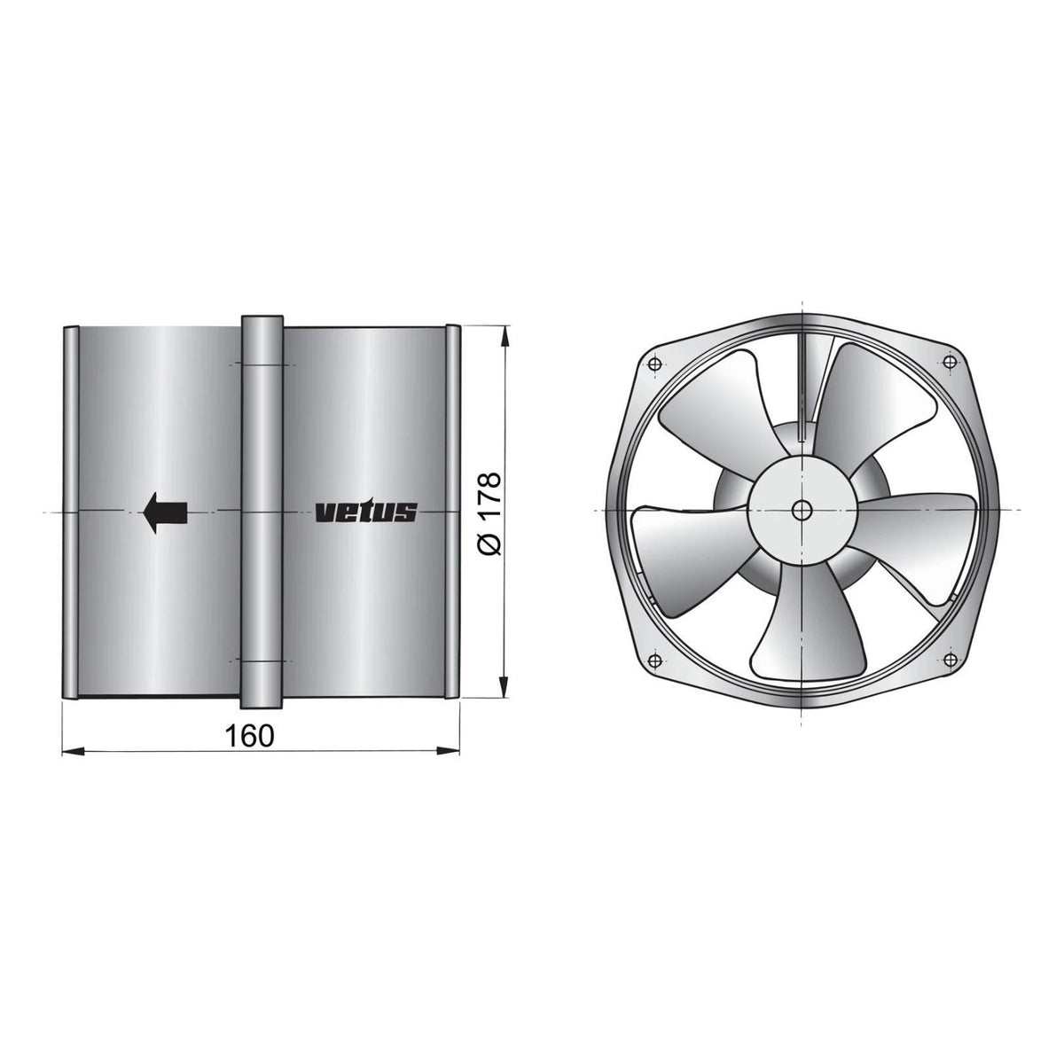Vetus väljatõmbeventilaator 12 V, Ø 178 mm (7") – VENT178B2