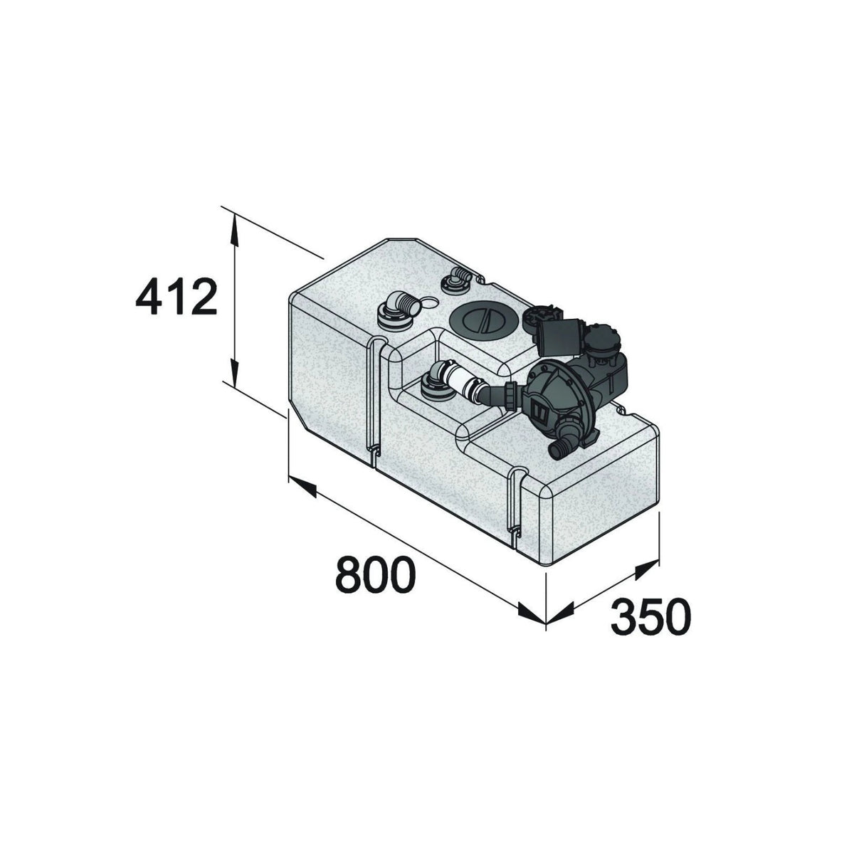 Vetus heitveepaagi süsteem 61 l, koos 24 V pumba, anduri ja imitoruga (ilma sisendliitmikuta) – WWS6124B
