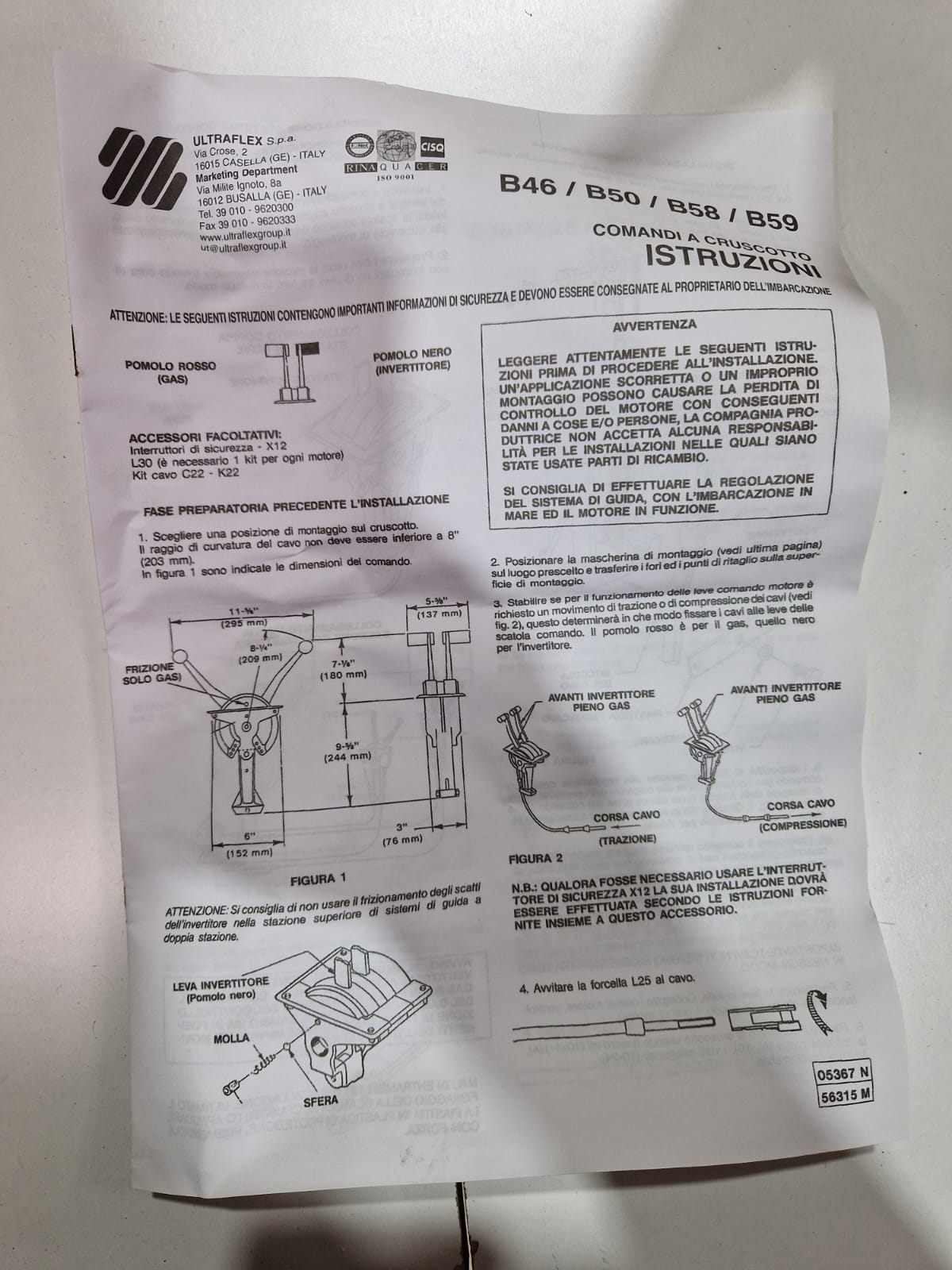 Ultraflex B46 juhtkang/käigumehhanism