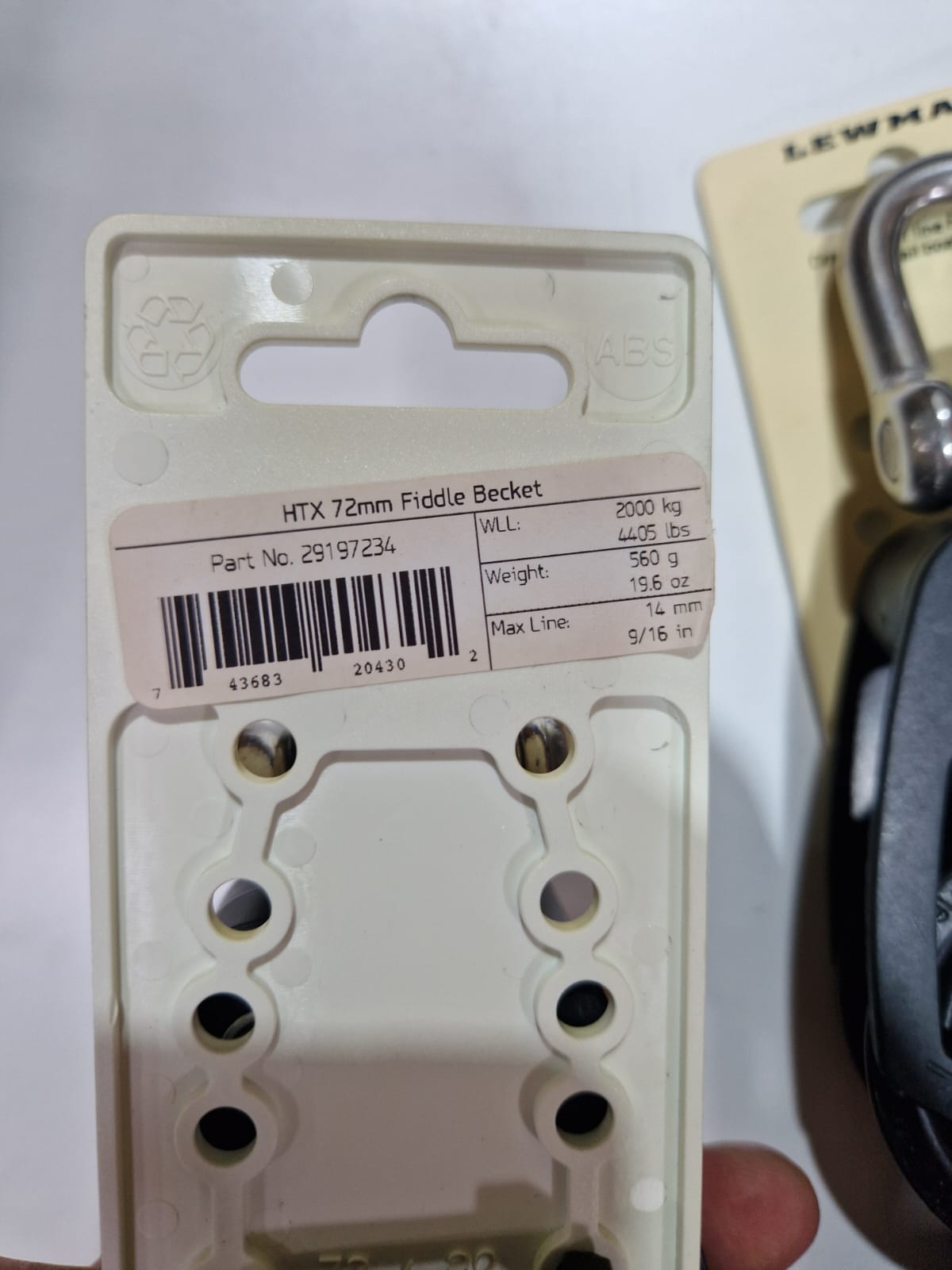 Lewmar HTX 72 mm fiddle bloks ar beketu