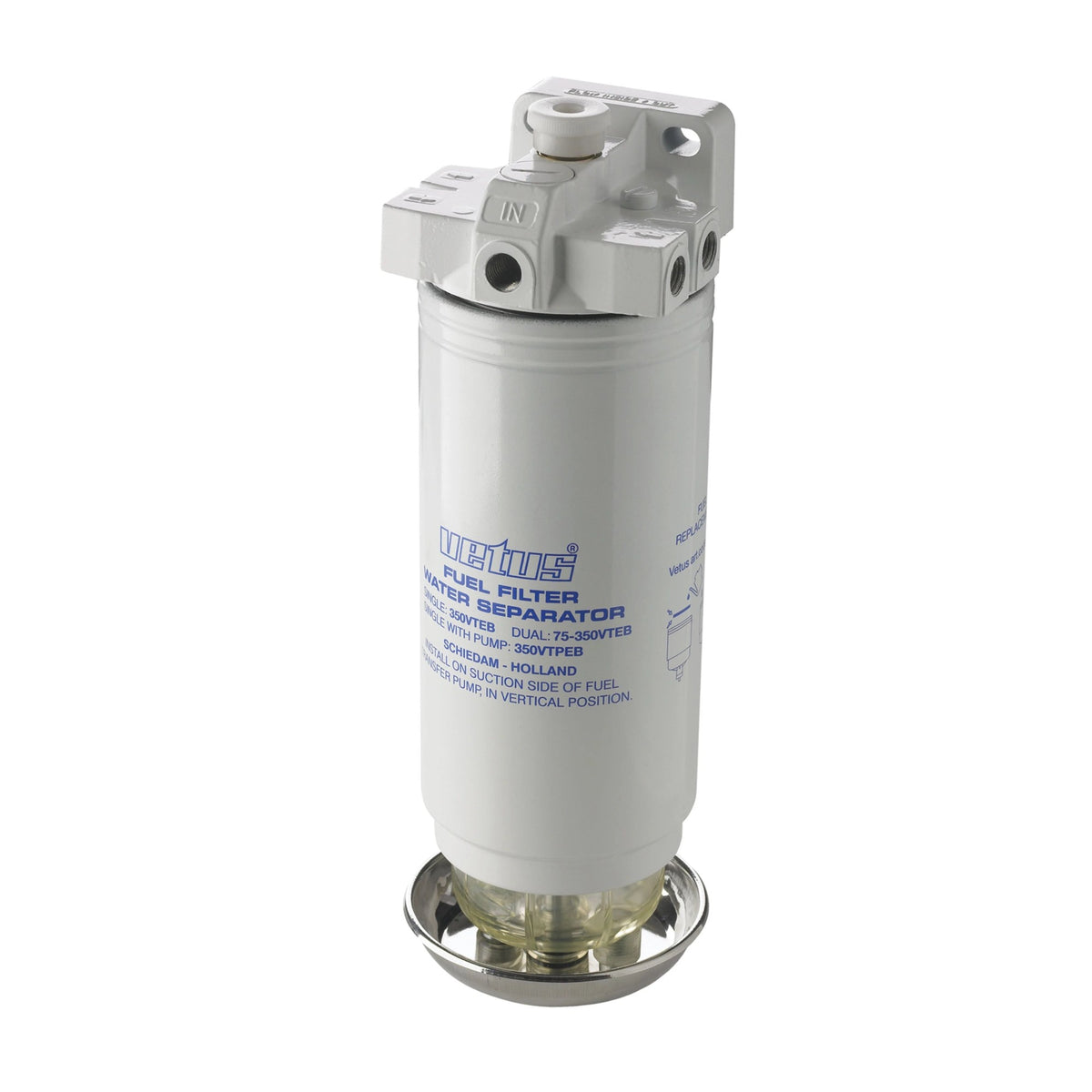 Vetus veeseparaator/kütusefilter pumbaga CE/ABYC, üksik, 10 mikronit, max 460 l/h – 350VTEPB