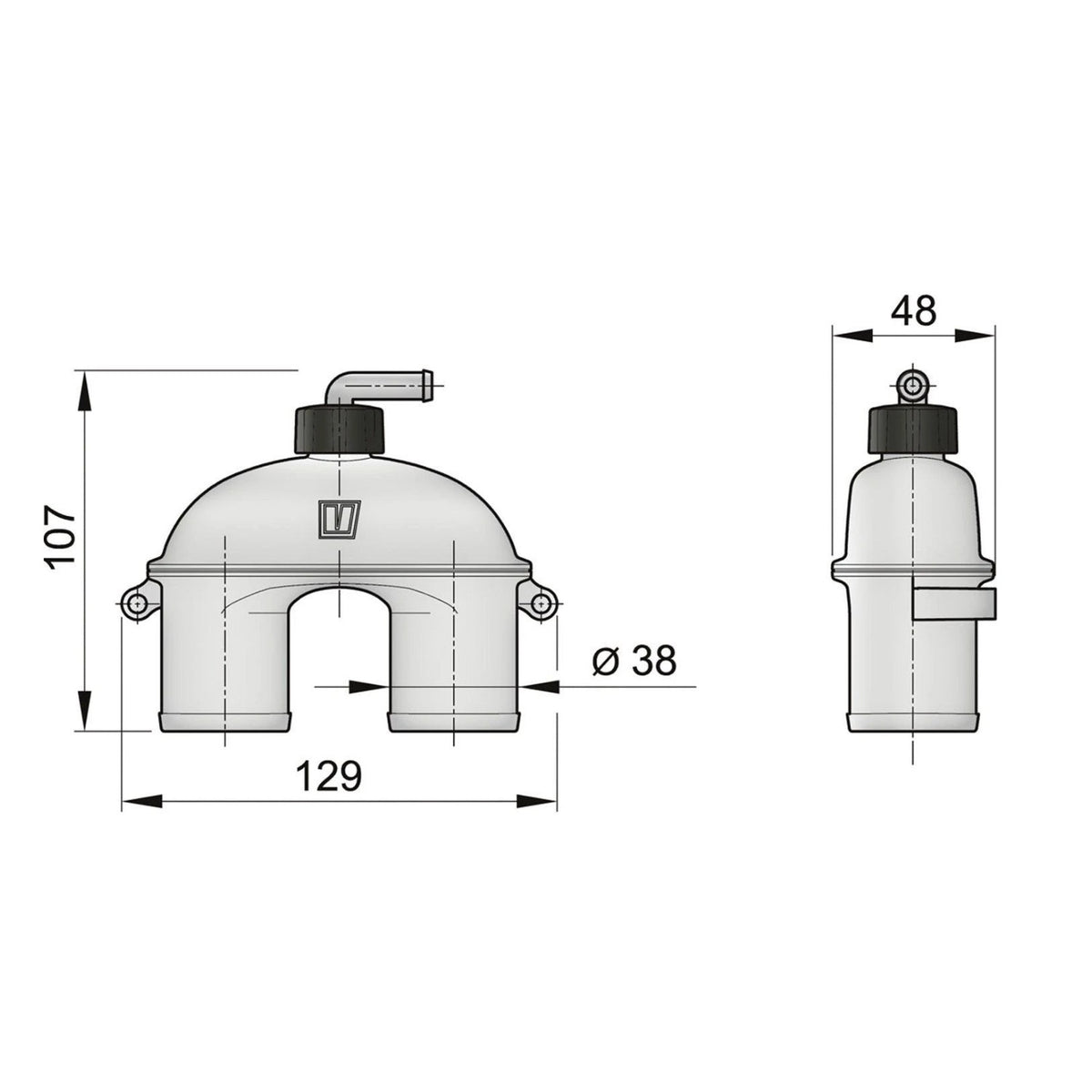 Vetus sifoonikaitse voolikuga (sh 2 m voolikut ja kereläbiviik), 38 mm – ASD38H