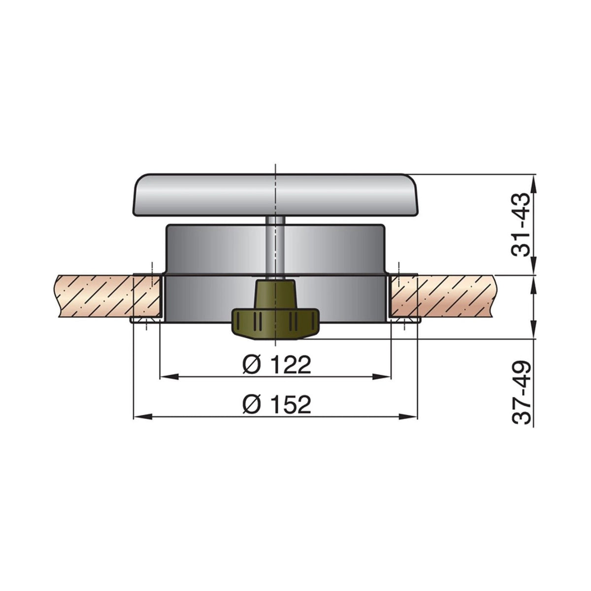 Vetus sēņveida ventilators ATHOS 1 (ar plastmasas dekoratīvo gredzenu) – ATHOS1 – attēls 3