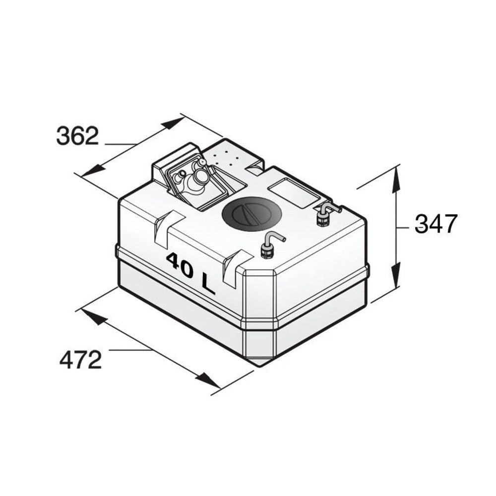 Vetus sünteetiline diislikütuse paak 40 l, koos ühendustega, 10 mm kütusevoolikule – FTANK40B