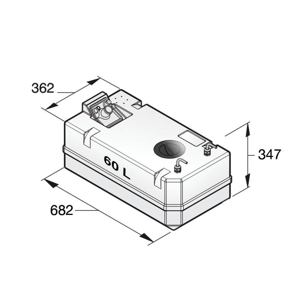 Vetus sünteetiline diislikütuse paak 60 l, koos ühendustega, 8 mm kütusevoolikule – FTANK60A