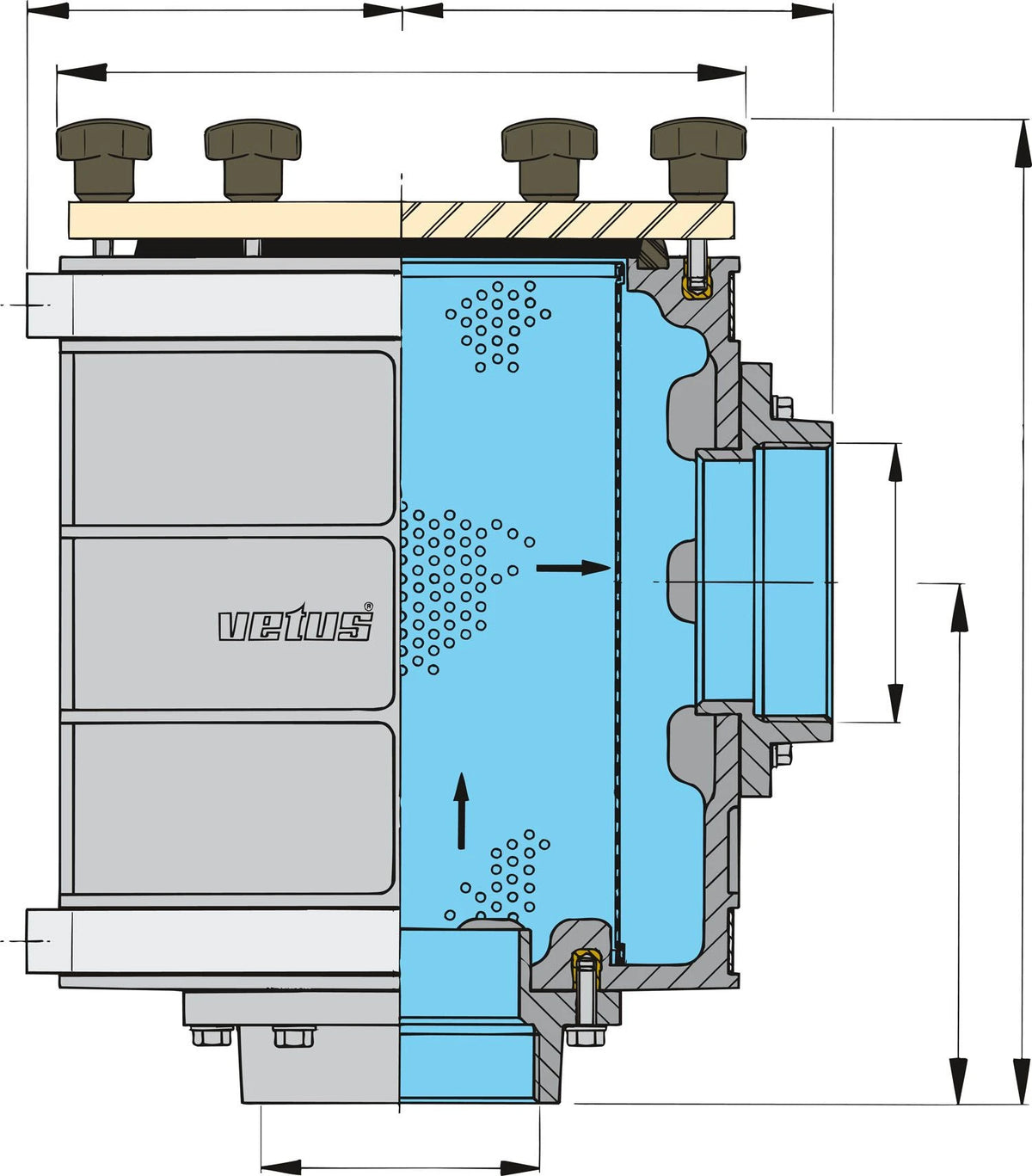 Vetus jahutusvee filter FTR1900, G2½, voolikule Ø 63 mm – pilt 2
