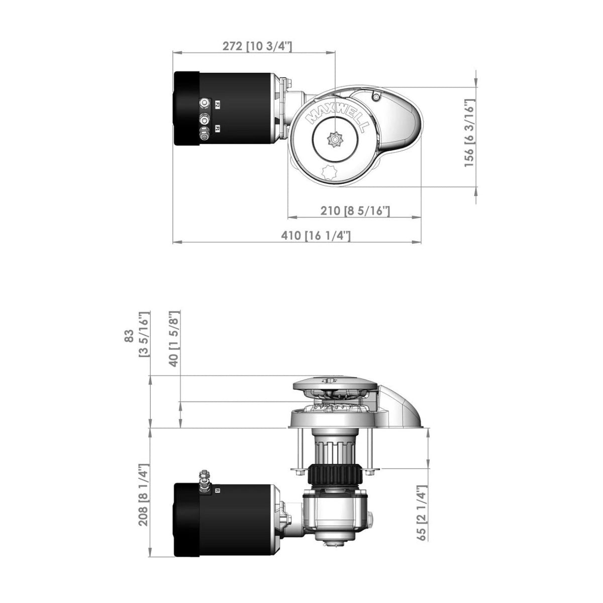 Maxwell vertikaalne ankruvints RC8-8, 24 V, 1000 W, 65TDC CW ainult ketiratas – P102559