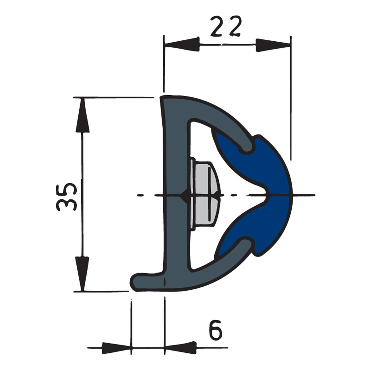 Vetus vinüülist põrkeliist, tumehall, POLY 35 x 28 mm, rull 30 m (hind meetri kohta) – POLY3528L