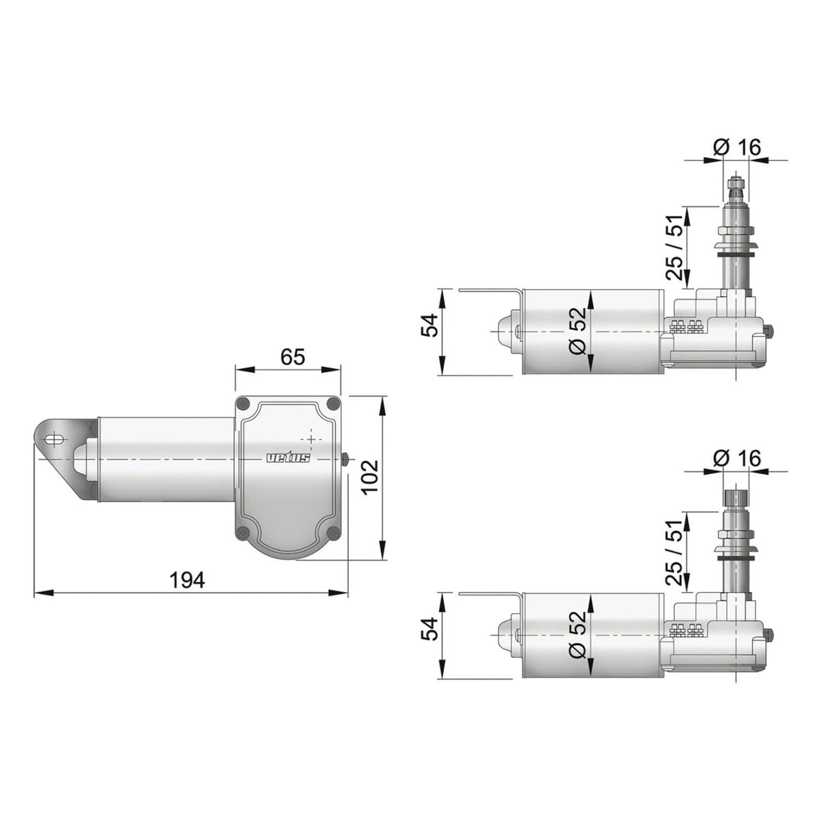 Vetus klaasipuhasti mootor 12 V, spindel 50 mm paralleelse otsaga, isepargituv, 2 kiirust – RW01A