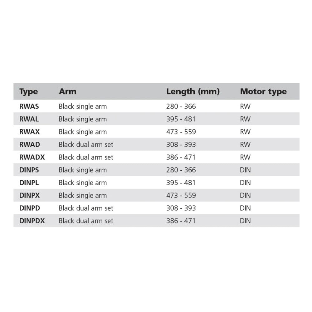 Vetus klaasipuhasti üksikhoob, must, L = 395–481 mm (VETUS RWS klaasipuhastimootoritele) – RWAL