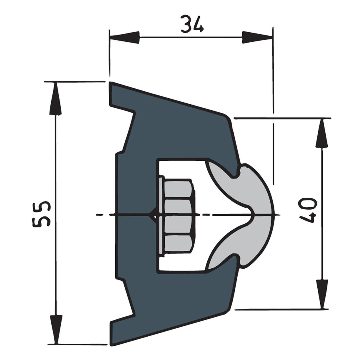 Vetus vinüülist põrkeliist, tumehall, TRAP 55 x 34 mm, rull 20 m (hind meetri kohta) – TRAP5534